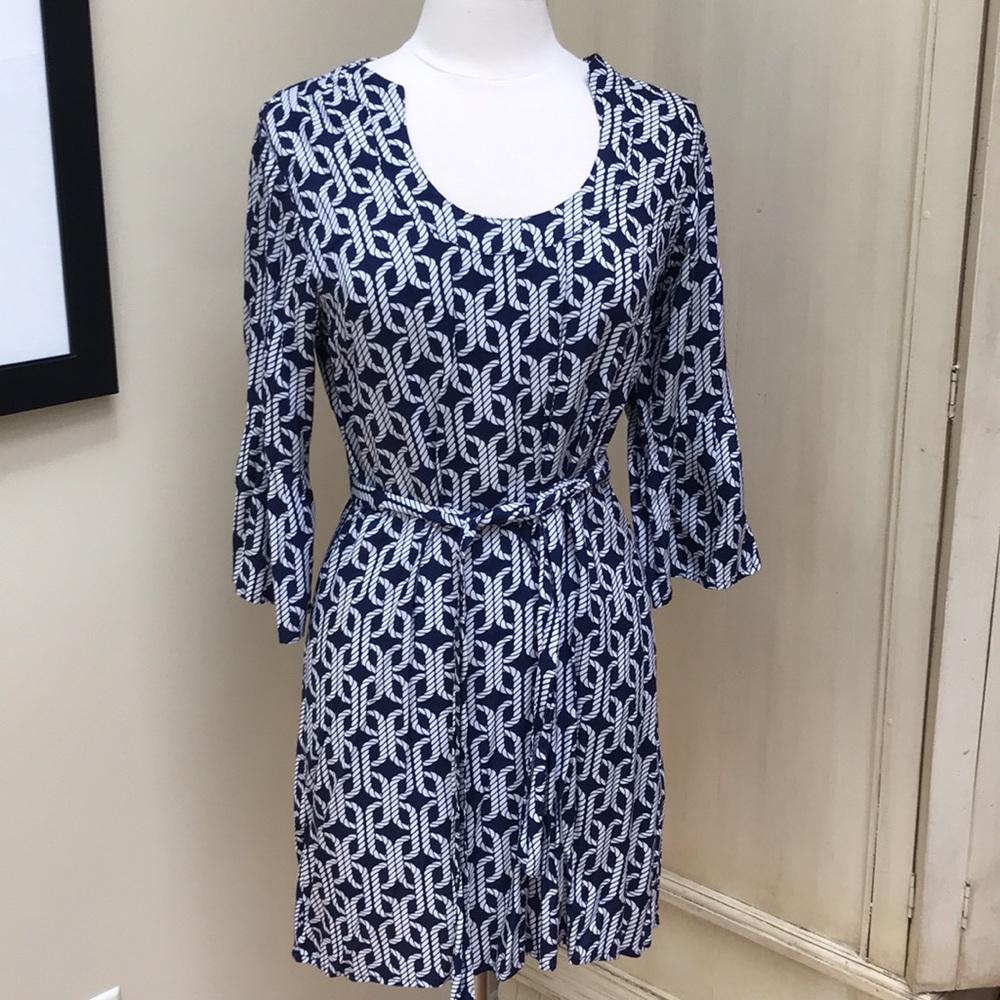 Escapada Bell Sleeve Navy and White Rope Dress - Picture 1 of 10